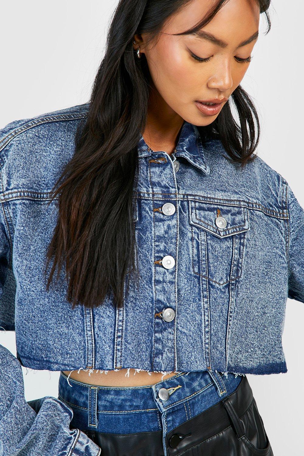 Cropped denim outlet jacket boohoo